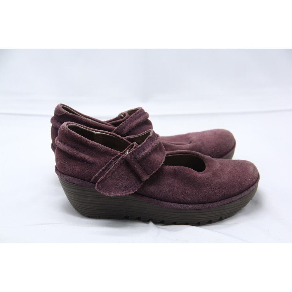 FLY London Robi Shoes Women EU37 US 6-6.5 Purple Suede Wedge Platform Mary Jane